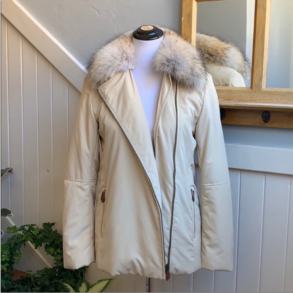 Ralph Lauren Black Label Fur Collar Puff Jacket in Tan